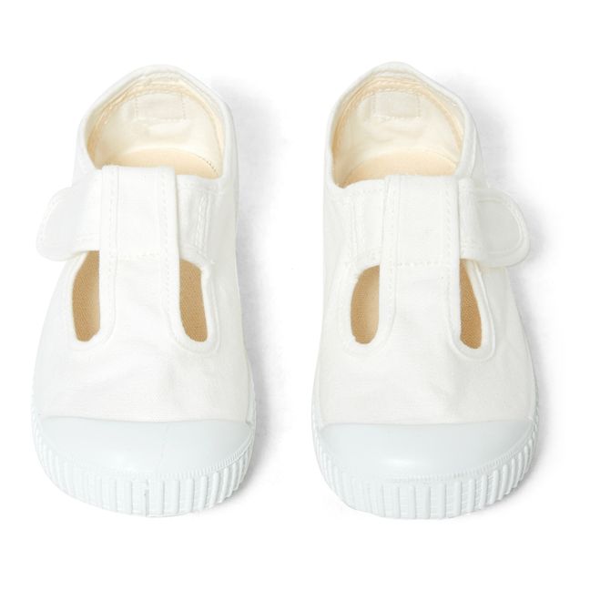 Sandalia Tira Lona Velcro Sneakers Bianco