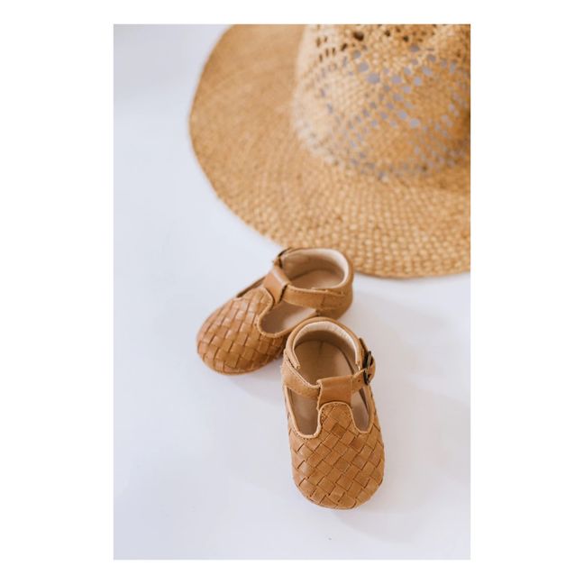 Woven Soft Sole T-Bar Booties Natural