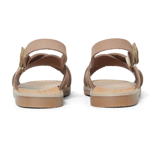Crossover Strap Velcro Sandals | Beige