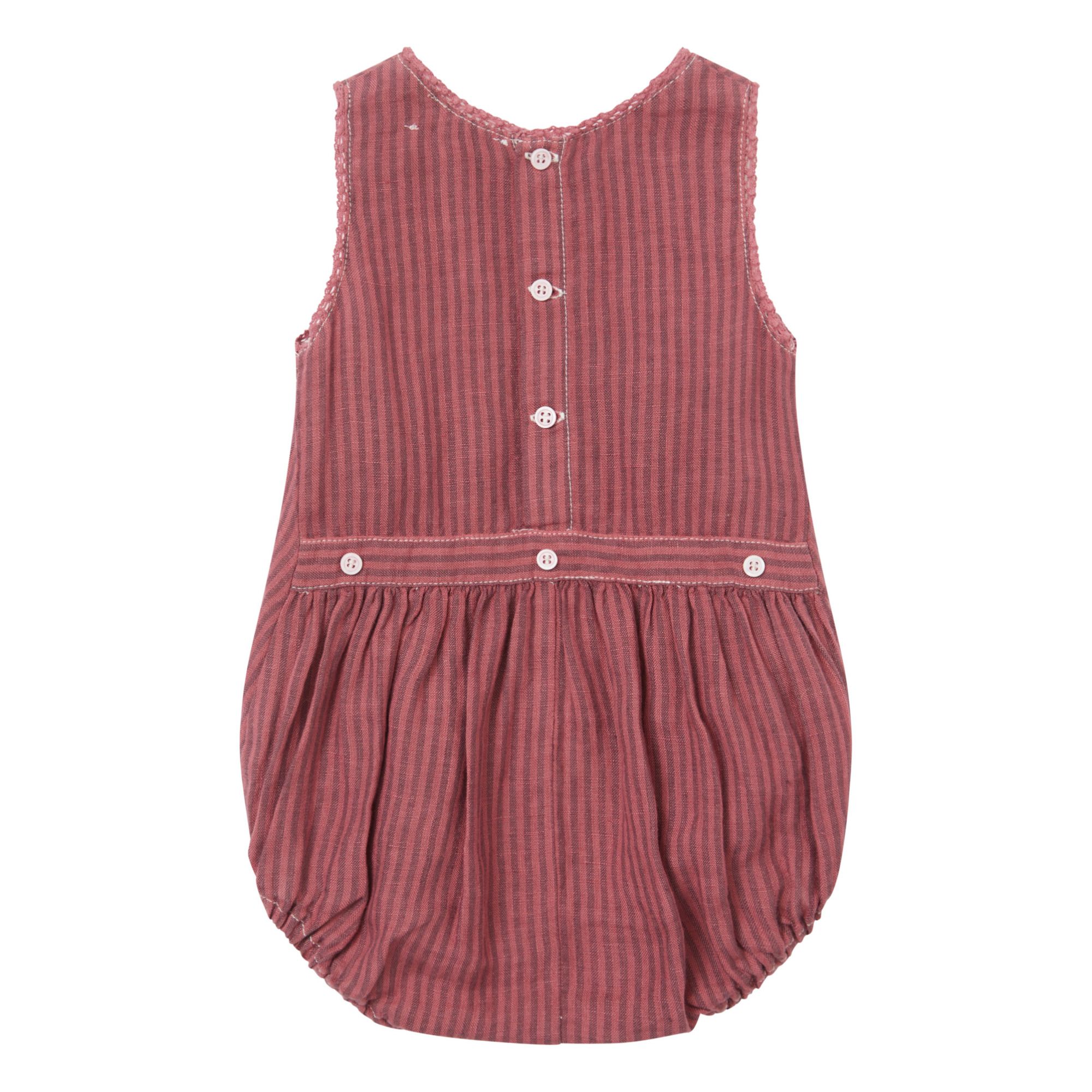 Pilea Striped Linen Romper | Red