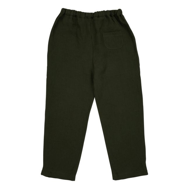 Caspar Organic Linen Trousers Verde Oscuro