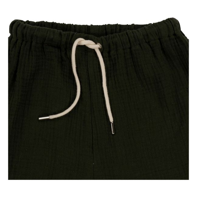 Ellis Organic Cotton Muslin Shorts Dark green