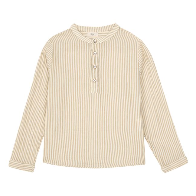 Striped Organic Cotton Muslin Kurta Shirt Sandfarben