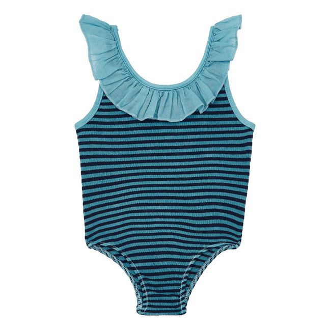 Organic Cotton Striped Swimsuit Blue