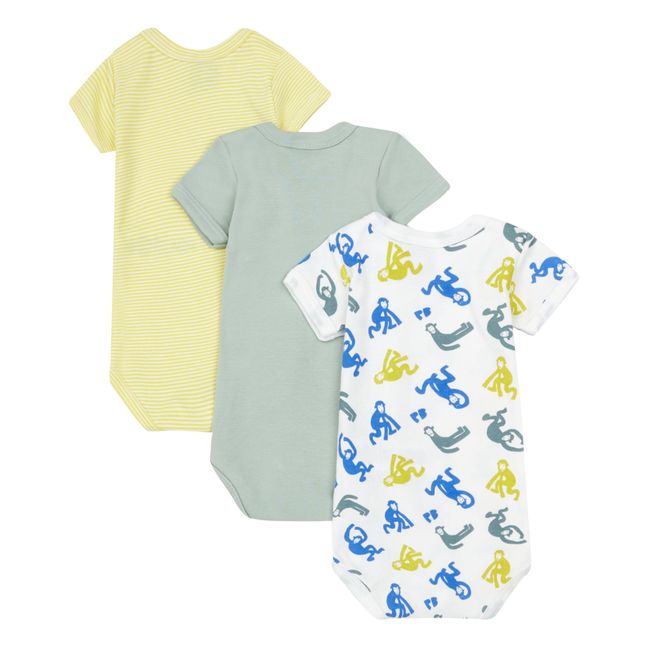 Ouistiti Organic Cotton Baby Bodysuits - Set of 3 Yellow