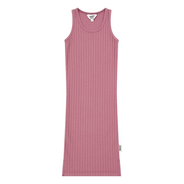 Long Organic Cotton Ribbed Dress Dusty Pink