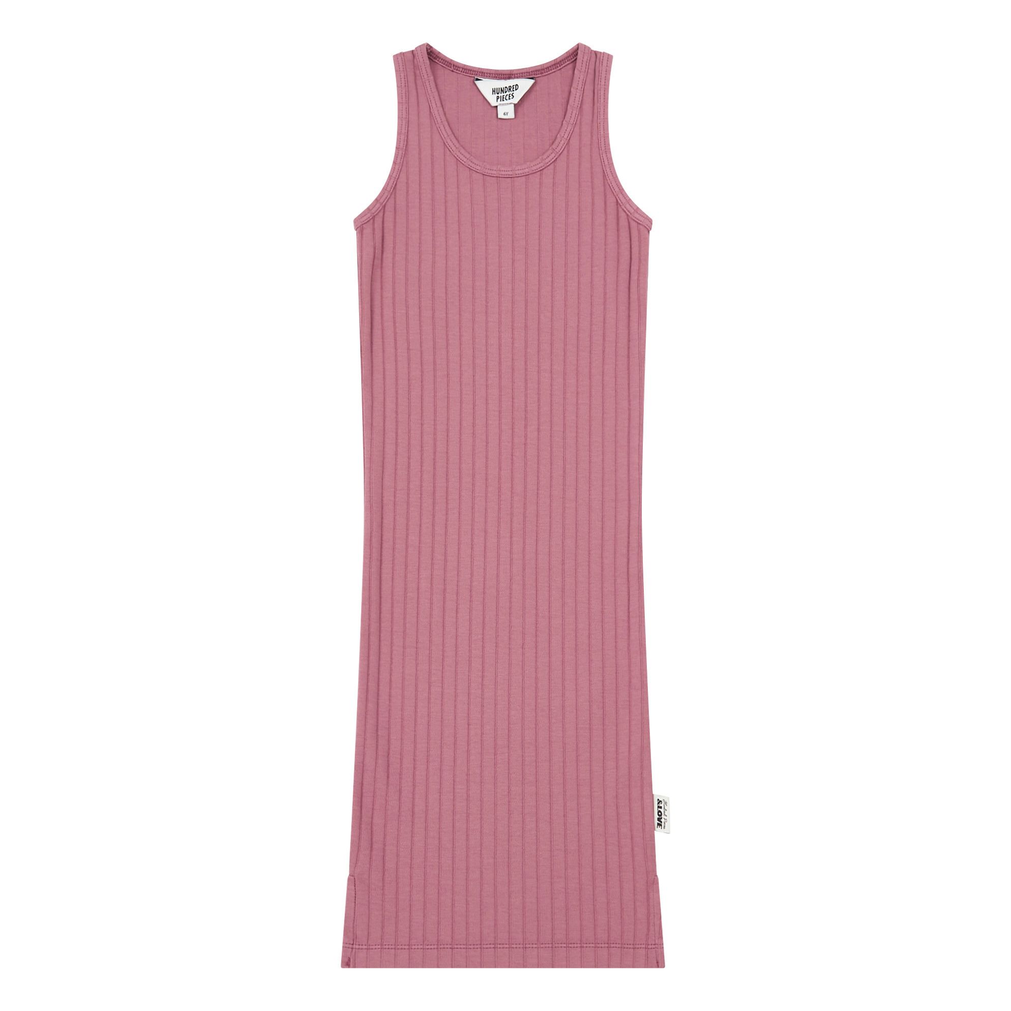 Long Organic Cotton Ribbed Dress Dusty Pink- Product image n°0