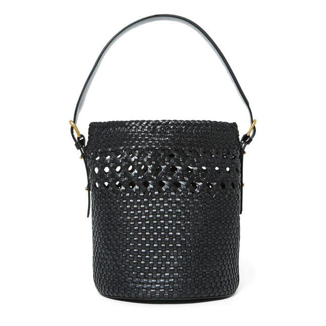 Portofino Braided Leather Bucket Bag Black