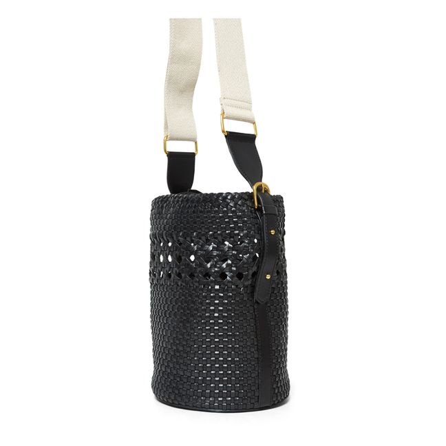 Portofino Braided Leather Bucket Bag Nero