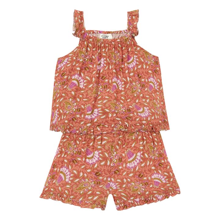 Julia Pyjama Top + Shorts Set - Alma Deia x Smallable Pyjama Party Exclusive | Rust- Product image n°0