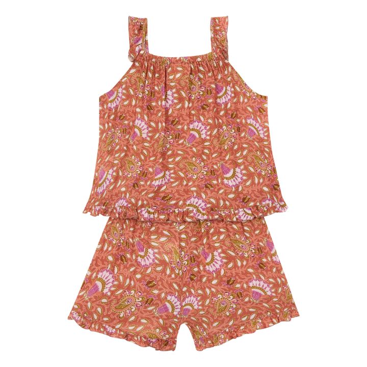 Julia Pyjama Top + Shorts Set - Alma Deia x Smallable Pyjama Party Exclusive | Rust- Product image n°1