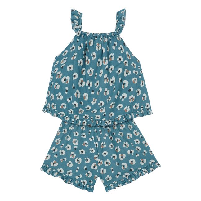 Exclusivität Gabrielle Paris x Smallable Pyjama Party - Pyjama Top + Shorts Julia | Blau