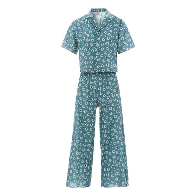 Exclusivité Gabrielle Paris x Smallable Pyjama Party – Pyjama Chemise + Pantalon Ginger - Collection Femme - Bleu