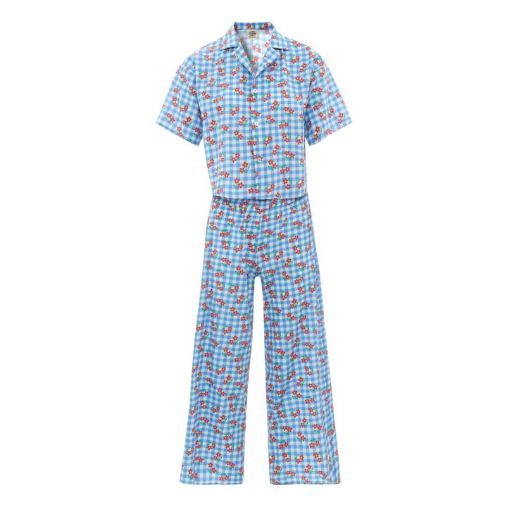 Exclusivité Hello Simone x Smallable Pyjama Party – Pyjama Chemise + Pantalon Ginger - Collection Femme  | Bleu- Image produit n°0