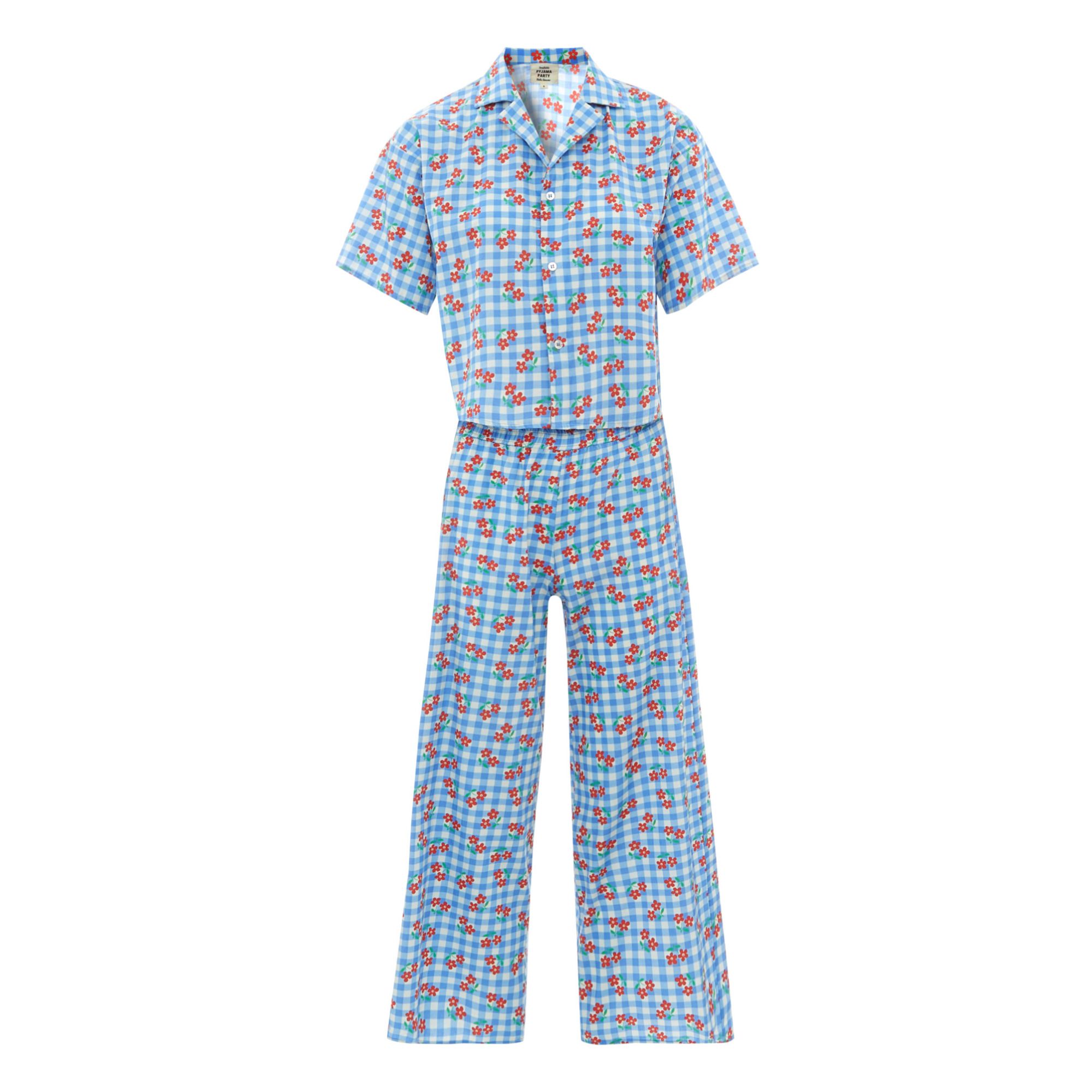 Exclusivité Hello Simone x Smallable Pyjama Party – Pyjama Chemise + Pantalon Ginger - Collection Femme - Bleu- Image produit n°0