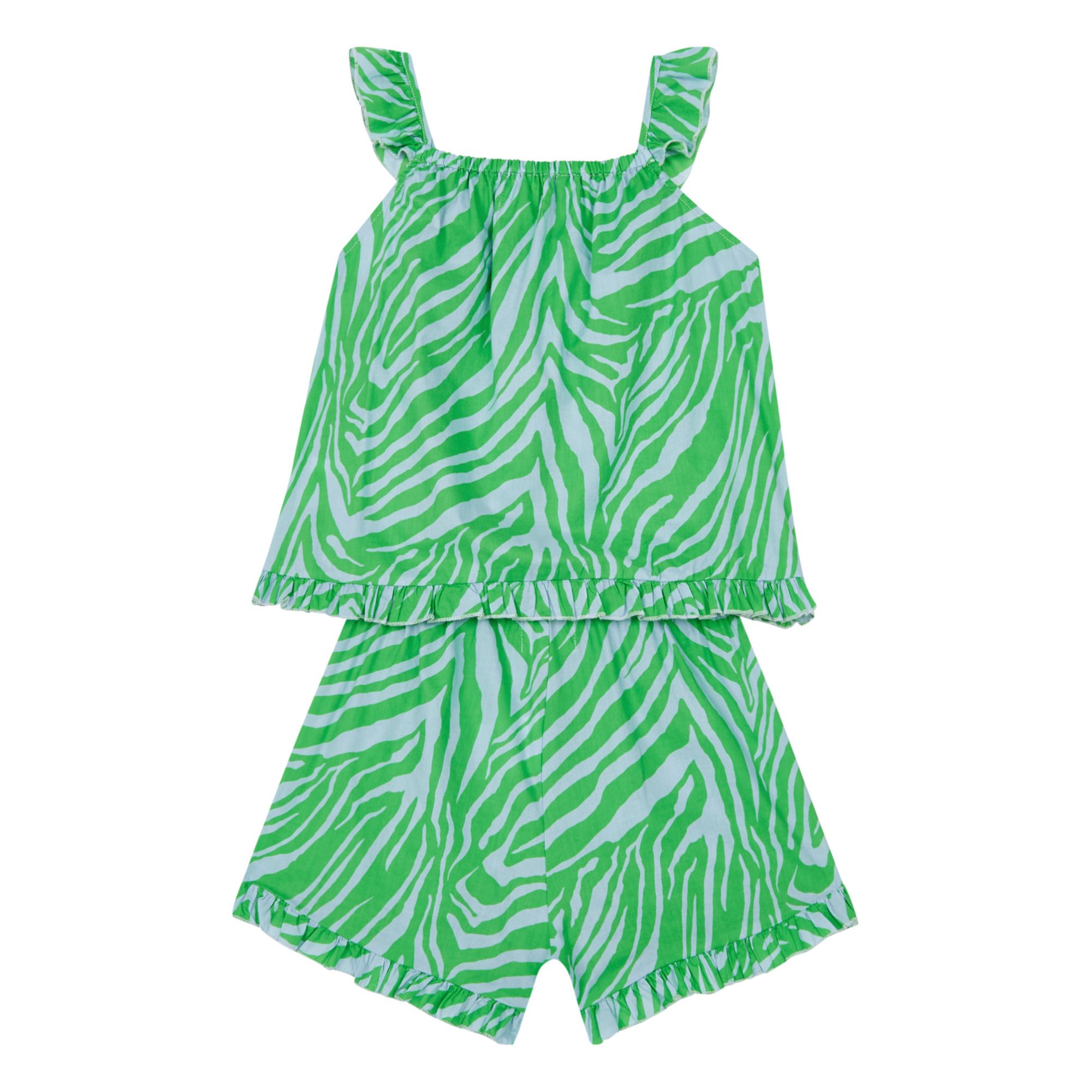 Julia Pyjama Top + Shorts Set - Suzie Winkle x Smallable Pyjama Paris Exclusive Green- Product image n°1