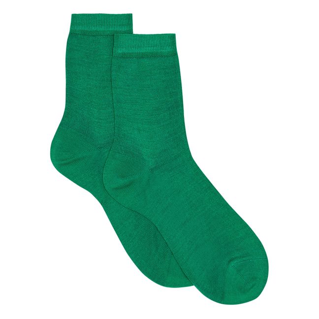 One Ankle Silk Socks Green