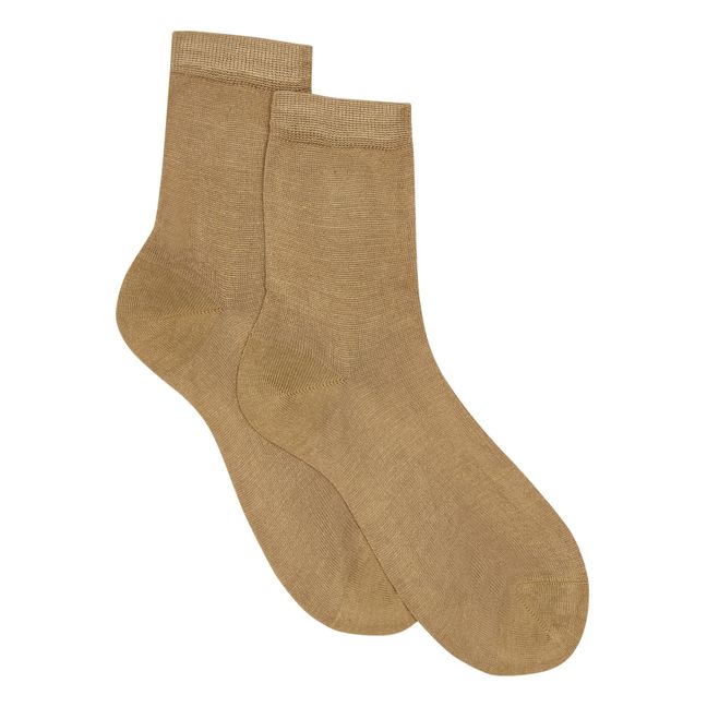 Socken One Ankle aus Seide Kamelbraun