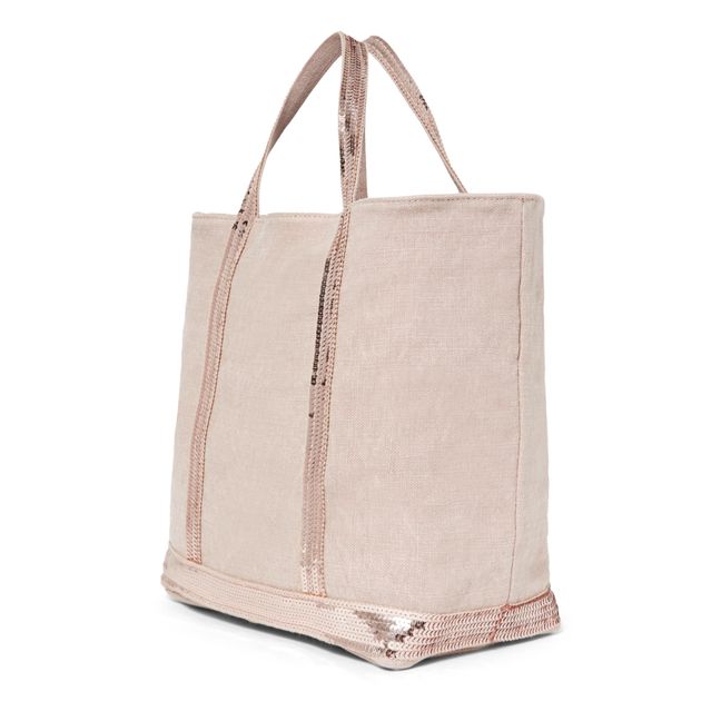 Linen Sequin Tote Bag - Medium Beige rosé