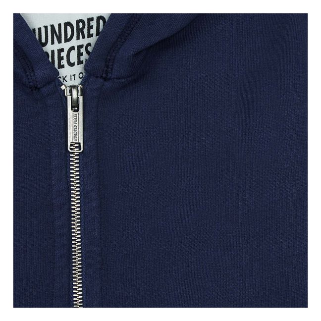 Sudadera con capucha y cremallera algodón orgánico Logo en la espalda  Azul Marino