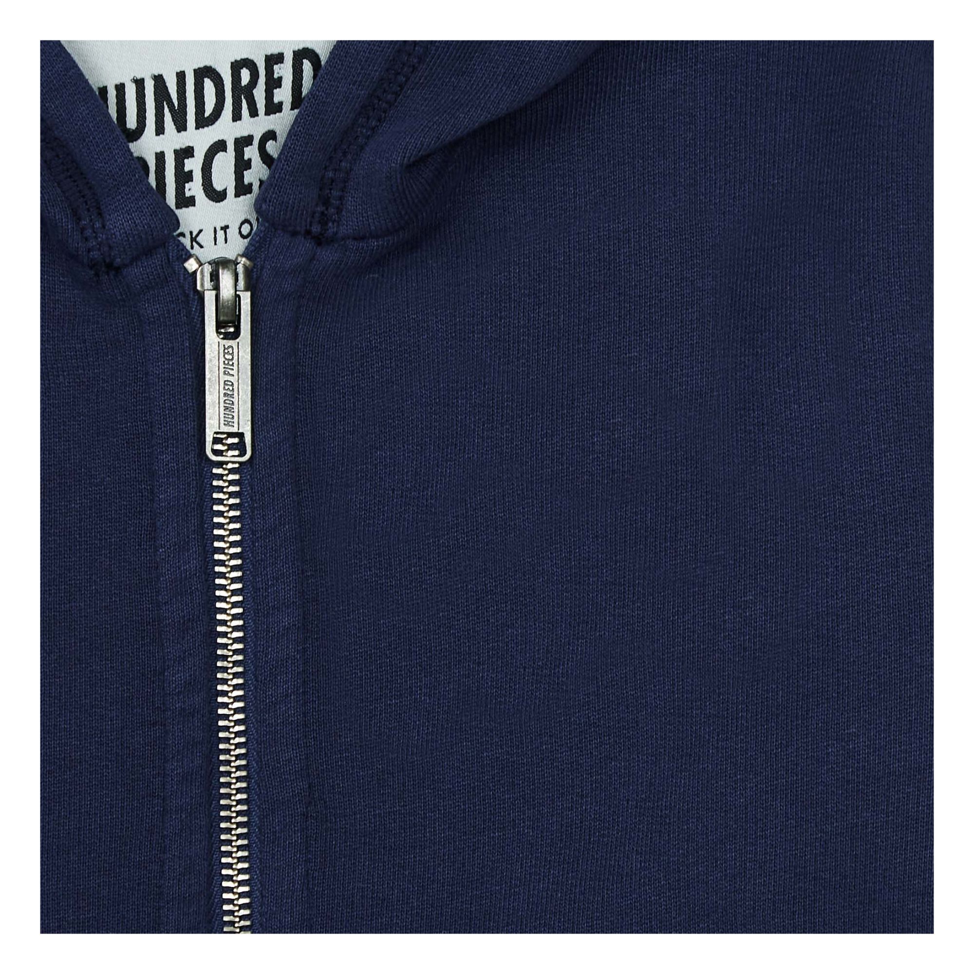 Hoodie Zippé Coton Bio Print au Dos Bleu marine- Image produit n°1