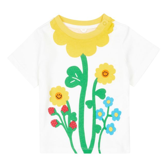 T-Shirt mit Blumenmuster und Knöpfen aus Bio-Baumwolle Gelb
