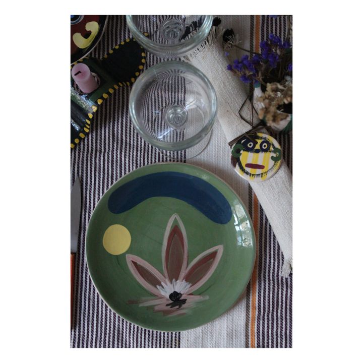 Daphné Flower Ceramic Plate | Green- Product image n°0