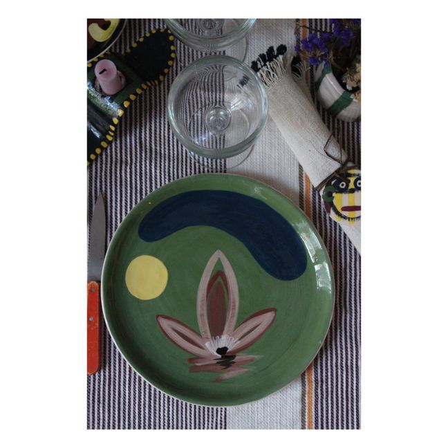 Assiette Daphné fleurs en céramique | Vert
