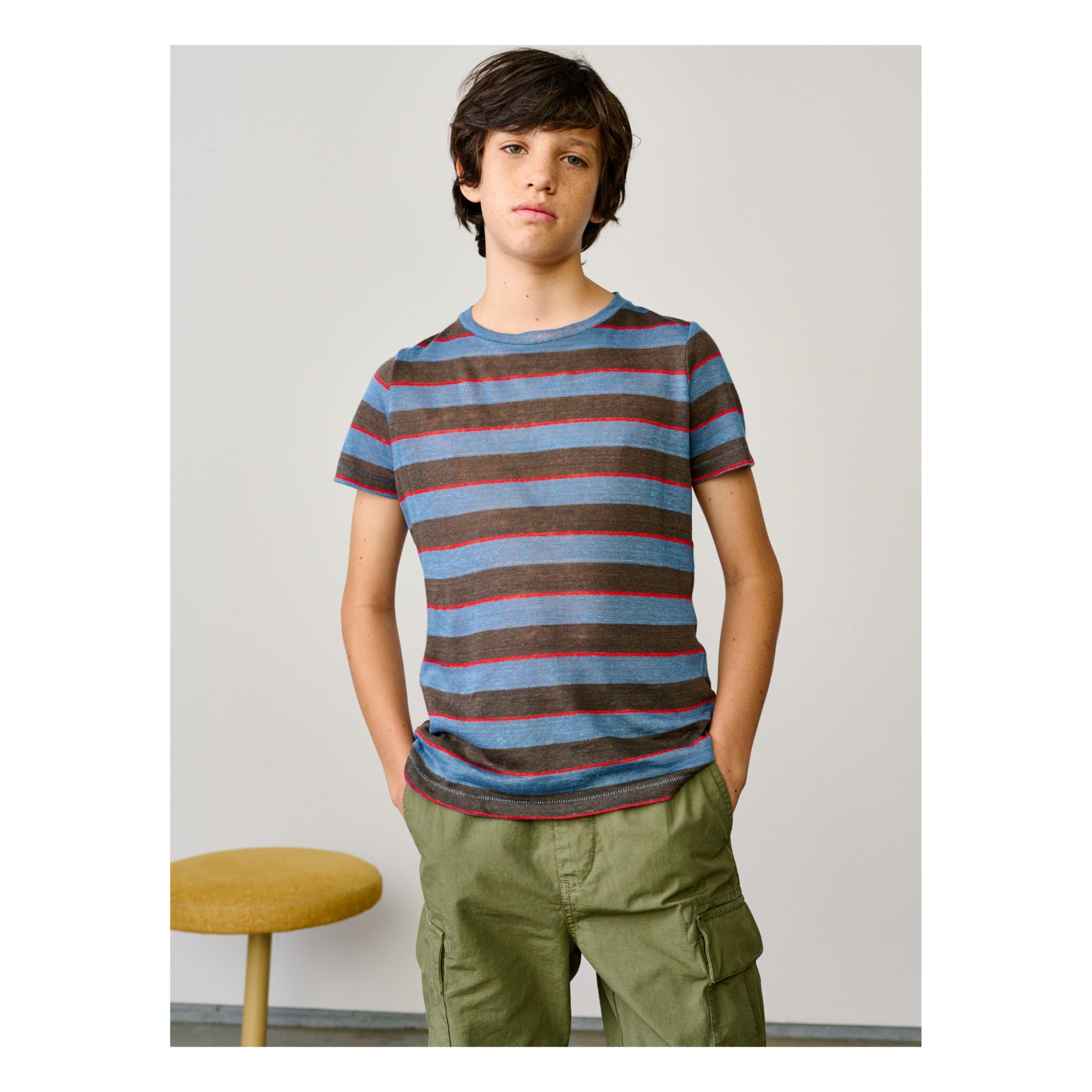 Mogo Striped Linen T-shirt Blue- Product image n°2