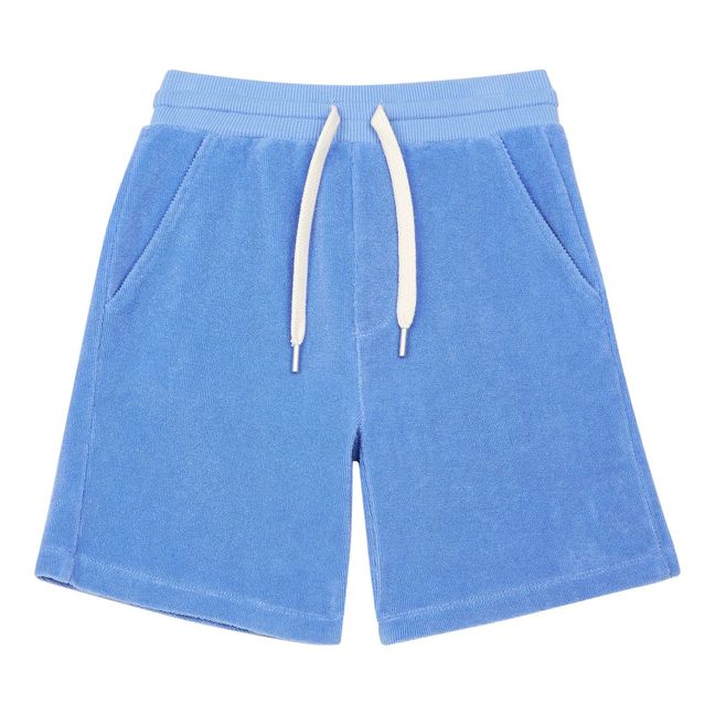 Long Organic Terry Cloth Shorts Blue