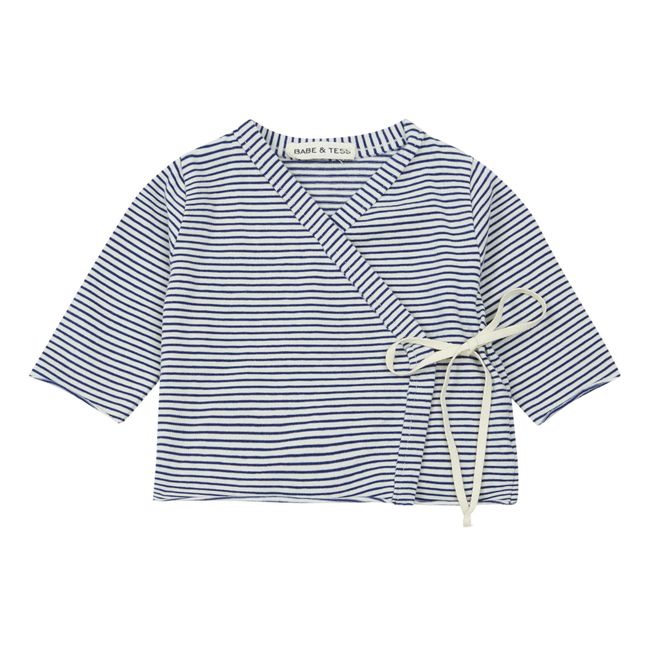 Striped Wrap Over Top Navy blue