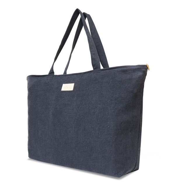 Linen Overnight Bag | Navy blue