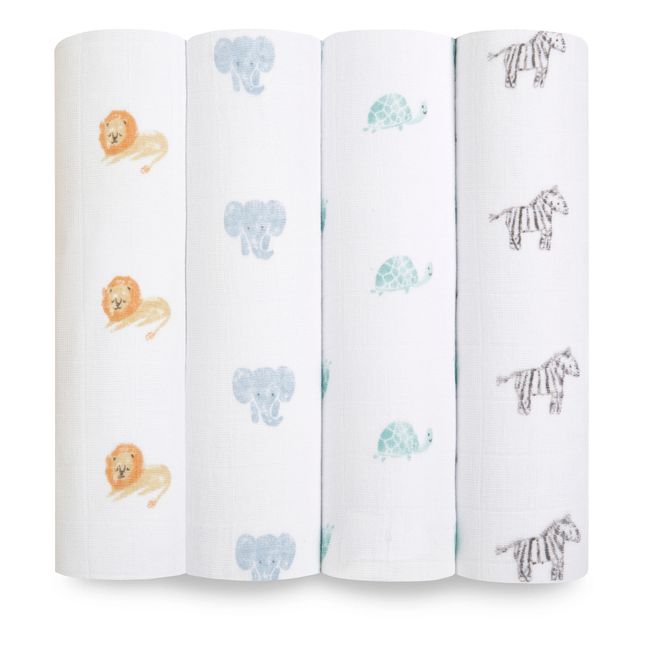 Maxi-langes Animal Kingdom en coton bio - Pack de 4