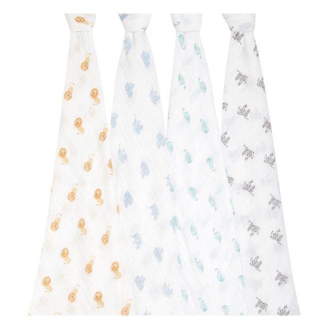 Maxi-langes Animal Kingdom en coton bio - Pack de 4
