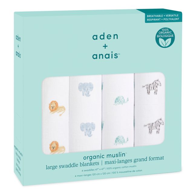 Maxi-Wickeltücher Animal Kingdom aus Bio-Baumwolle - 4er-Pack