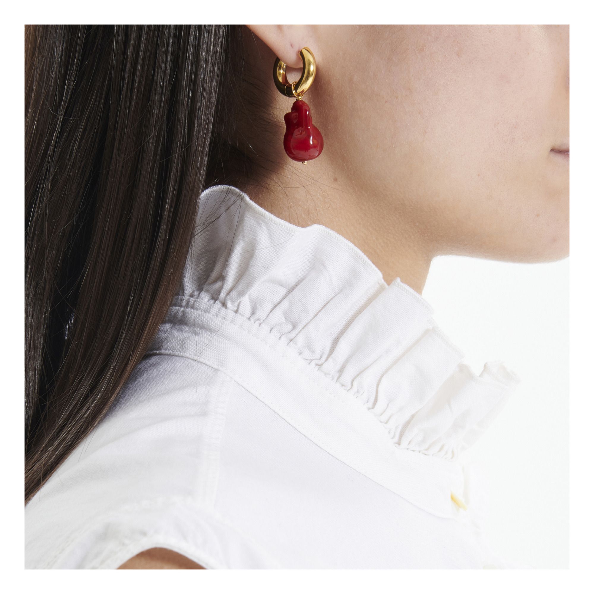 Mismatching Two-Tone Pearl Earrings Red- Product image n°3