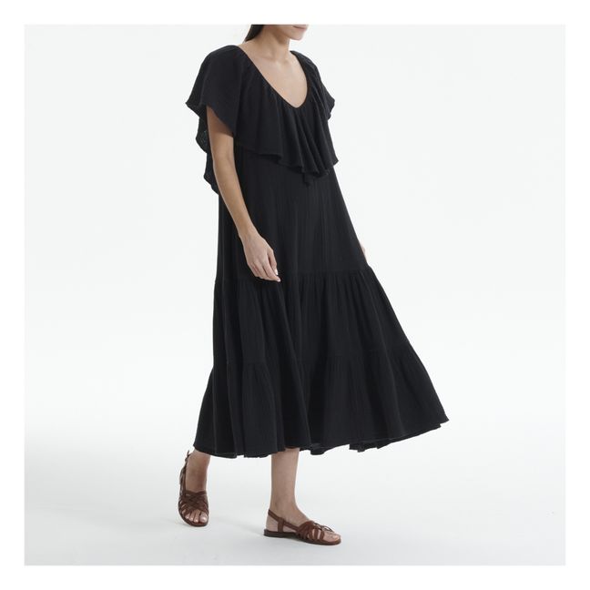 Vestido de gasa de algodón Elisabet Ruffle | Negro