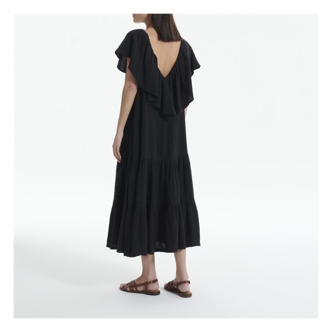 Vestido de gasa de algodón Elisabet Ruffle | Negro