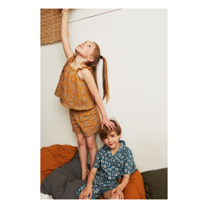 Julia Pyjama Top + Shorts Set - Louis Louise x Smallable Pyjama Party Exclusive | Ochre- Product image n°1
