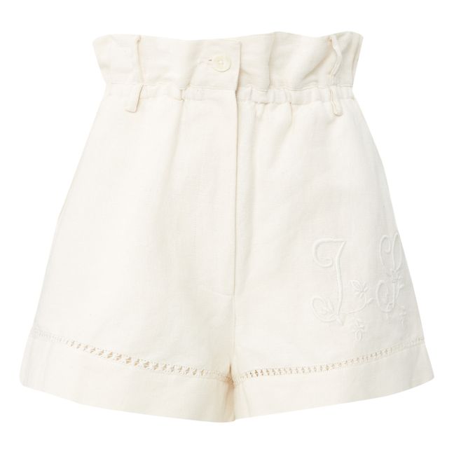 Peter Embroidered Cotton and Linen Shorts Weiß