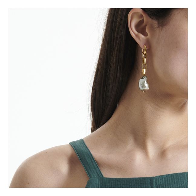 Ohrringe asymmetrisch Perlen und Ringe  | Grau