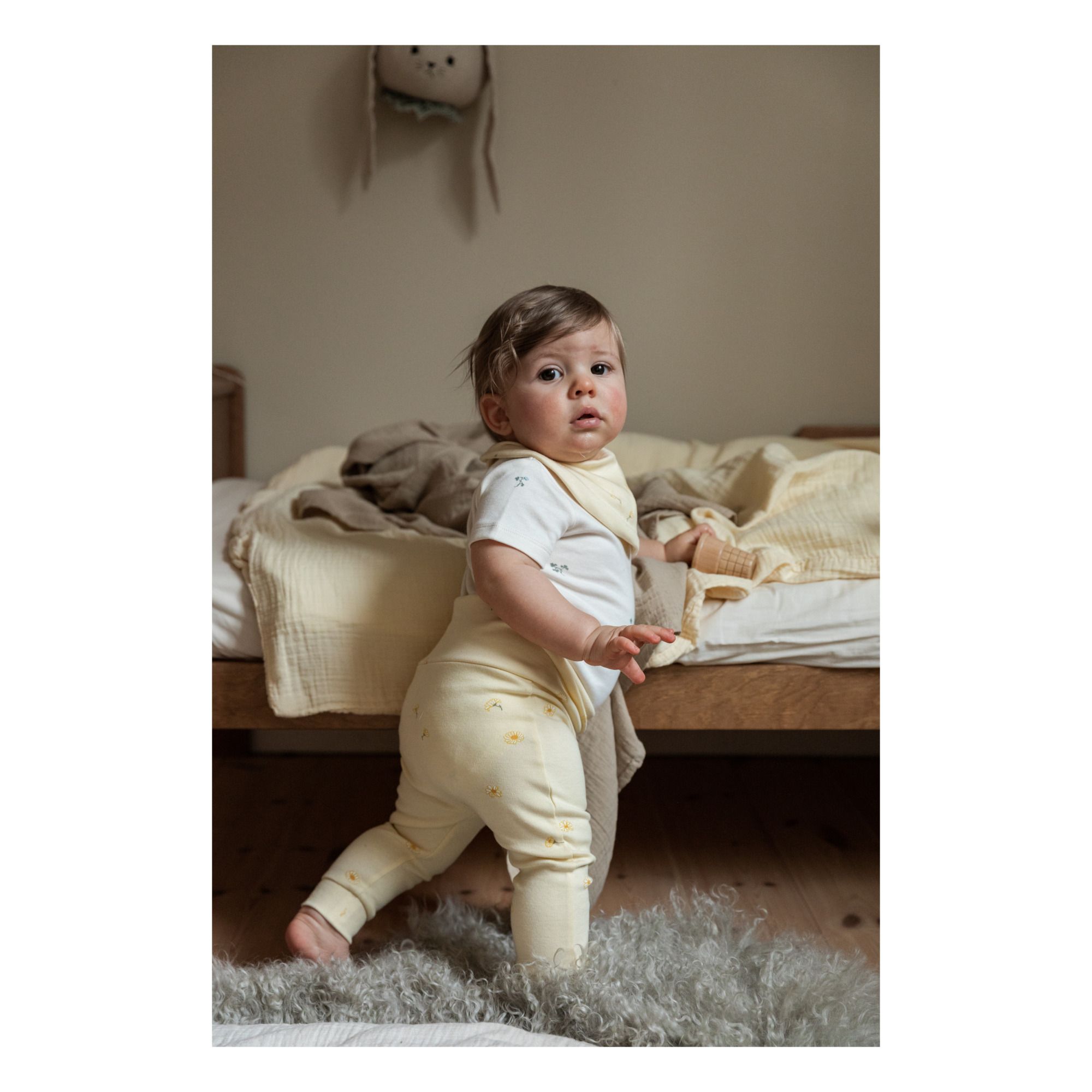 Daisy Cotton Jersey Baby Leggings Vanilla- Product image n°1