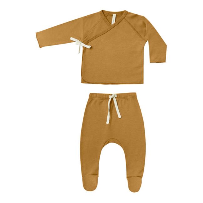 Organic Cotton Jersey Top and Footed Leggings Set Ocre