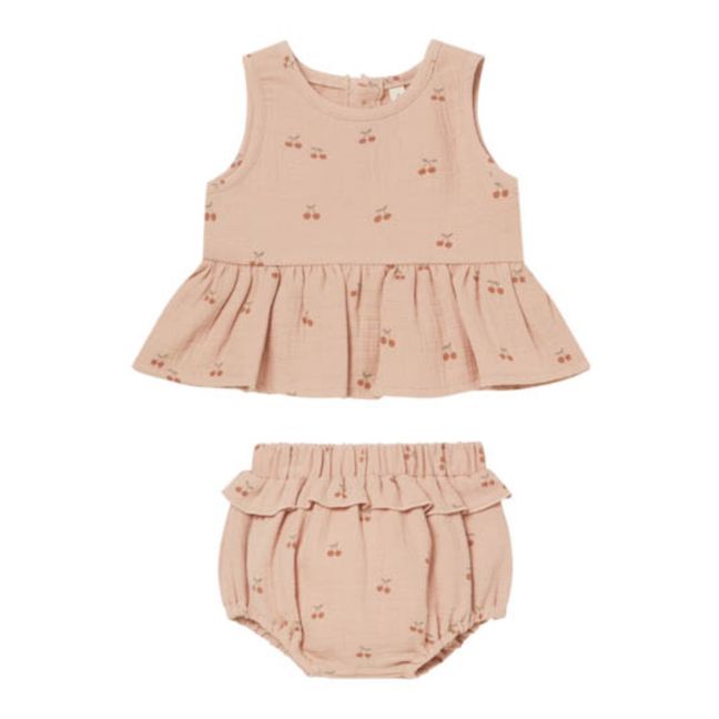 Organic Cotton Muslin Bloomer and Top Set Rosa Melocotón