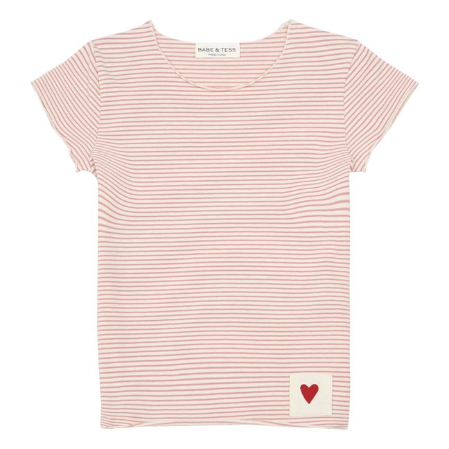 T-Shirt Rayé Cœur Rose