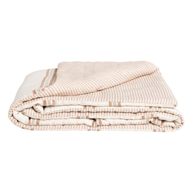 Striped Washed Linen Mattress Topper | Coffee