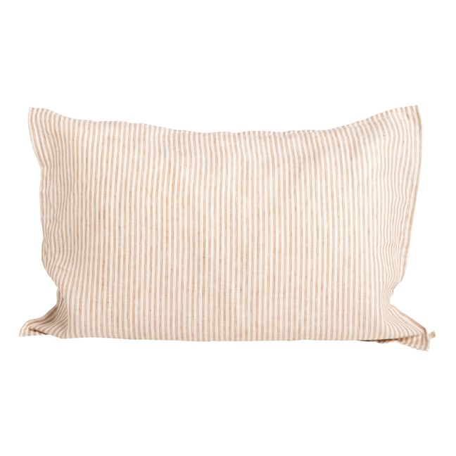 Striped Washed Linen Pillowcase | Coffee