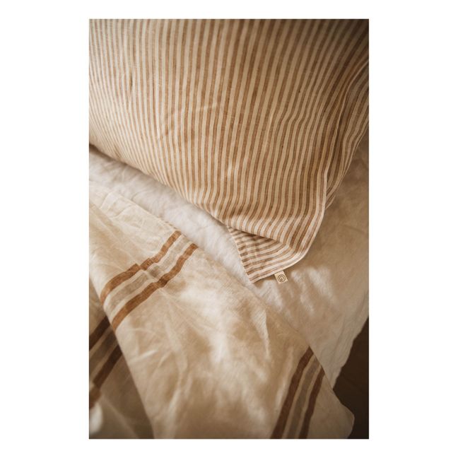 Striped Washed Linen Pillowcase Kaffee