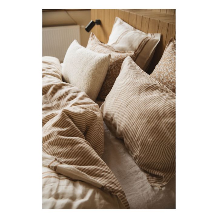 Taie d'oreiller en lin lavé rayé | Café- Image produit n°3