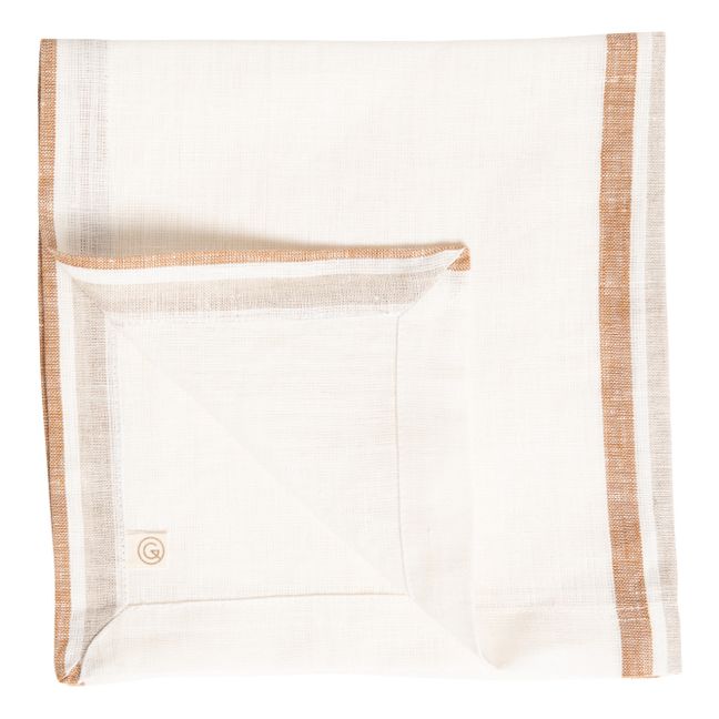 Serviettes de table en lin lavé rayé | Café